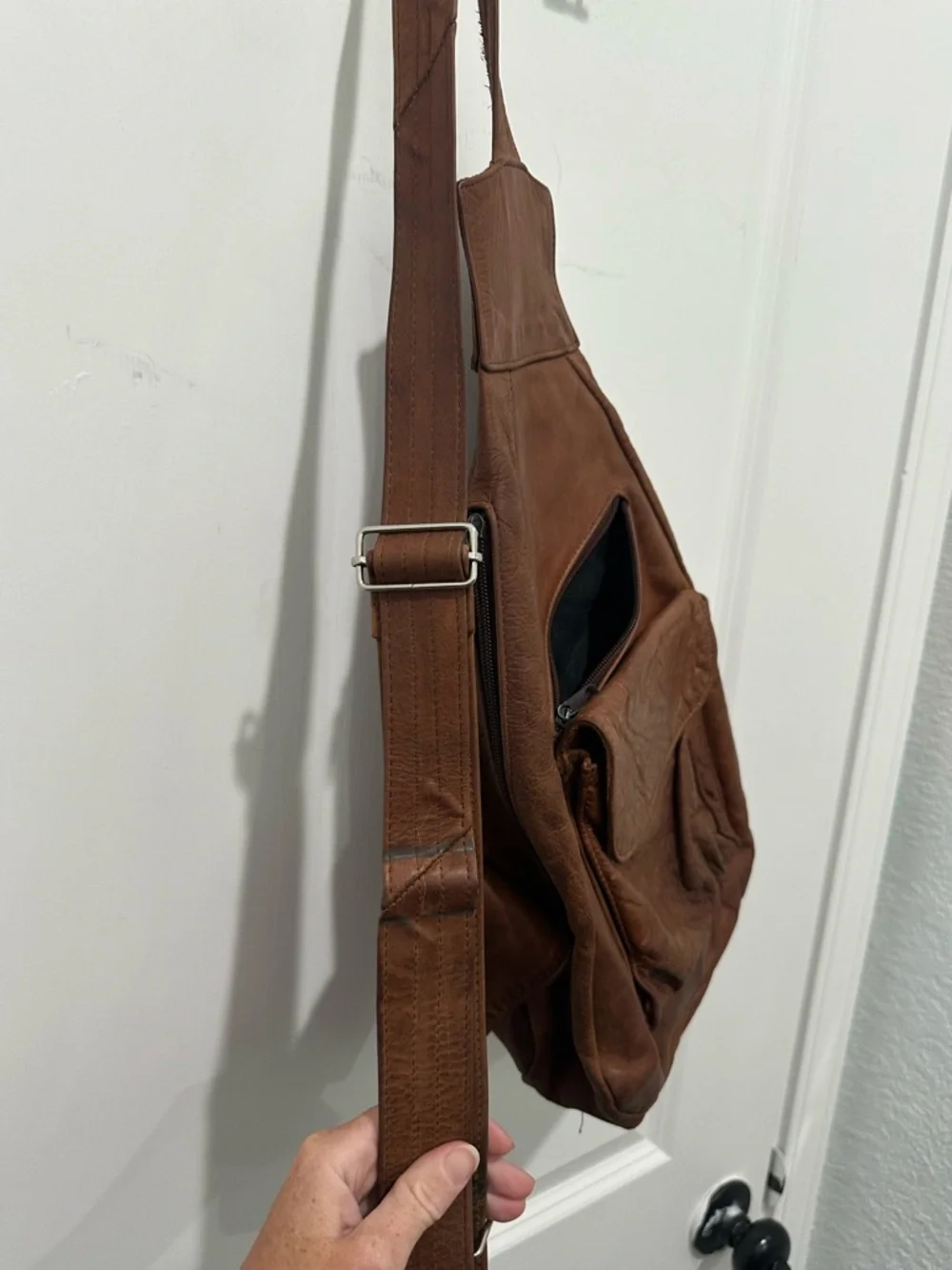 Brown Genuine Leather Unisex Sling Bag